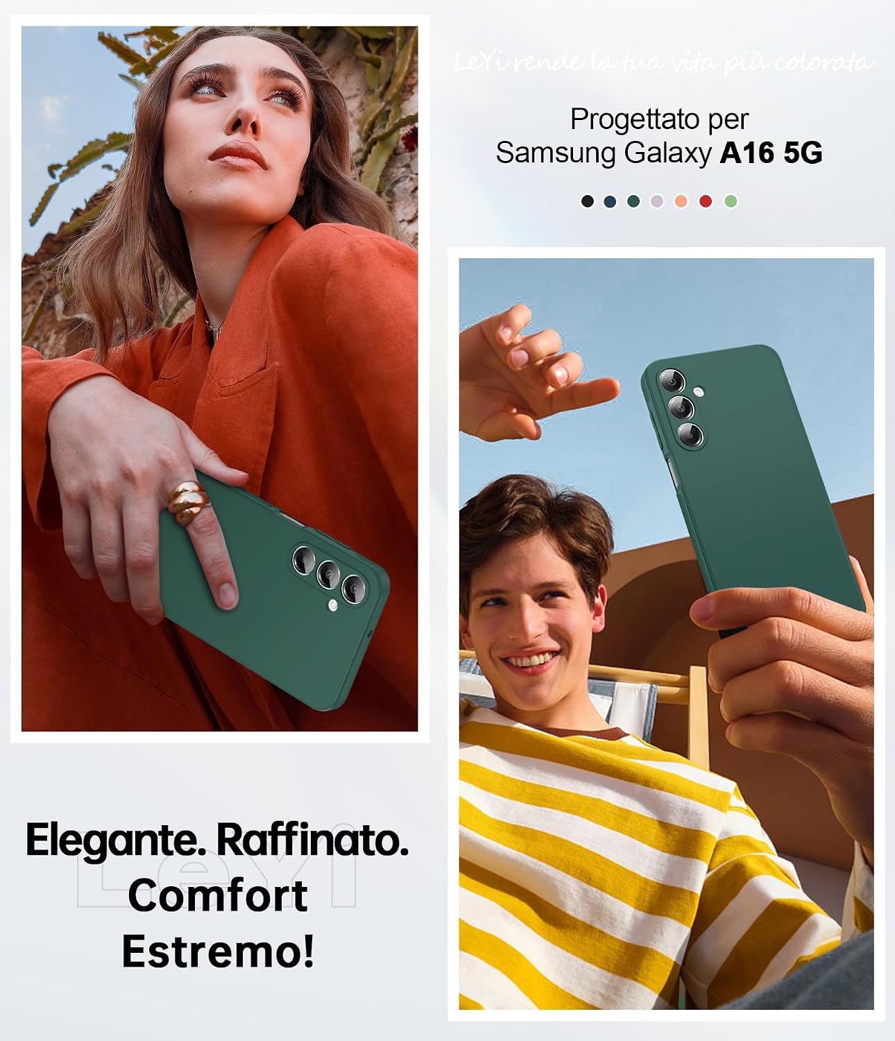 Detalle de LeYi Cover per Samsung Galaxy A16 5G/4G con 2 pezzi vetro temperato, silicone TPU ultra slim verde