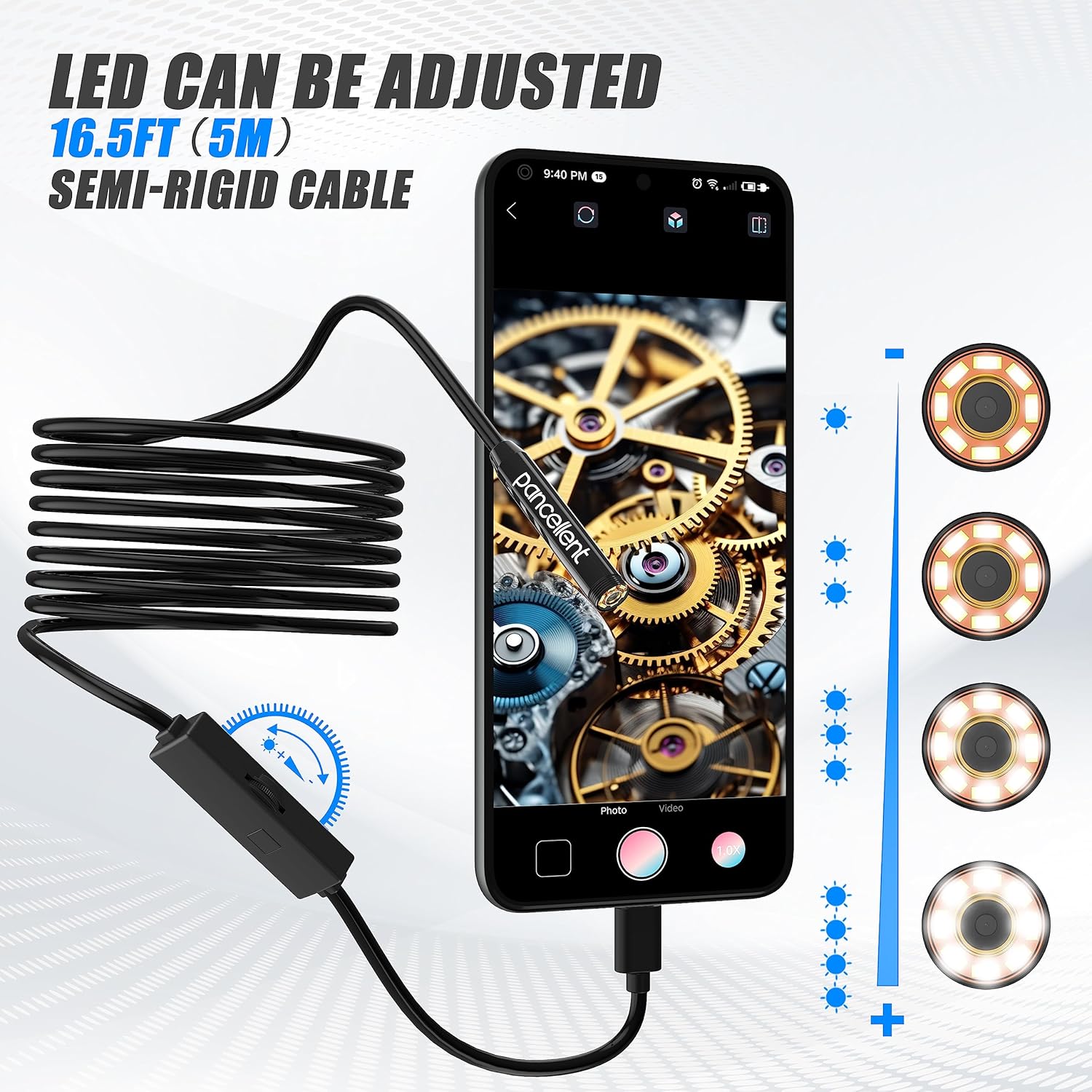 Thumbnail 5 de 1920P Pancellent Type C Endoscope (Snake Inspection Borescope) – 5m / 16.5 ft, 8 LED Lights