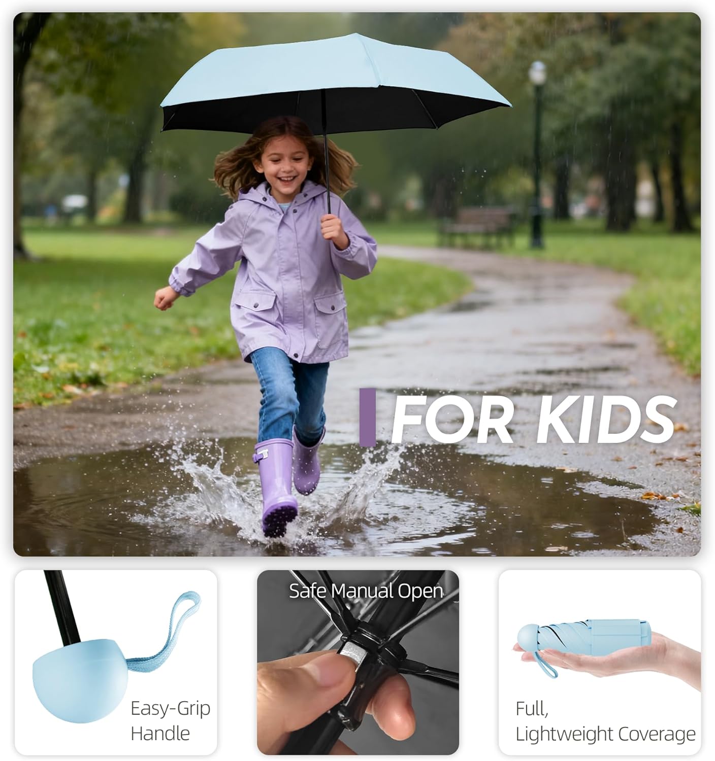 Detalle de LILAC Mini Umbrella with Capsule Case – 39in canopy, UPF 50+ protection, compact travel parasol