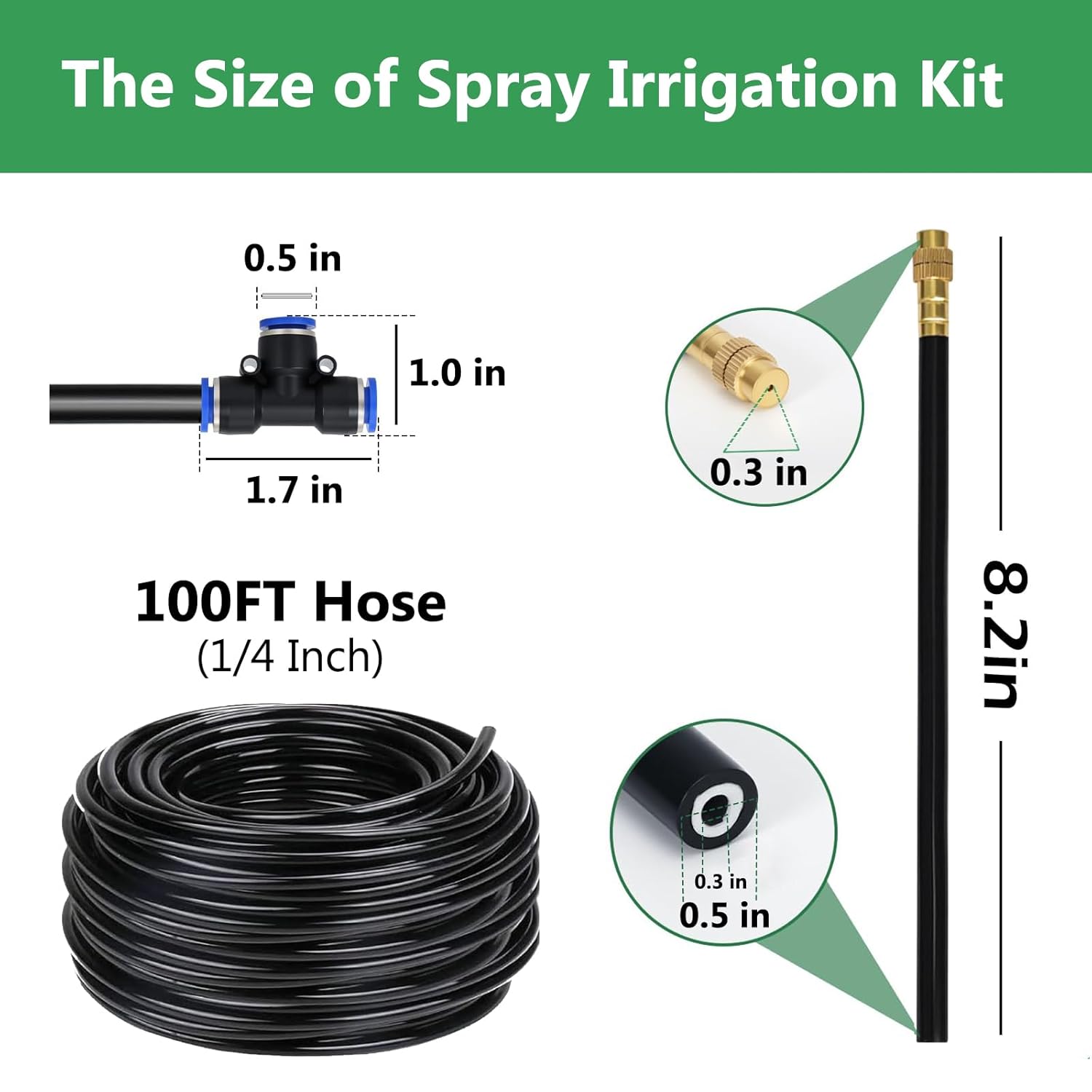 Thumbnail 4 de 100FT Drip Irrigation System with 16 Copper Adjustable Nozzles – 1/4 Inch Hose for Gardens, Raised Beds, Greenhouses & Yard