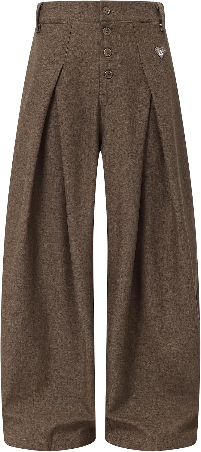 Detalle de Aelfric Eden Wide Leg Dress Pants, Pleated Unisex Trousers with Button Front
