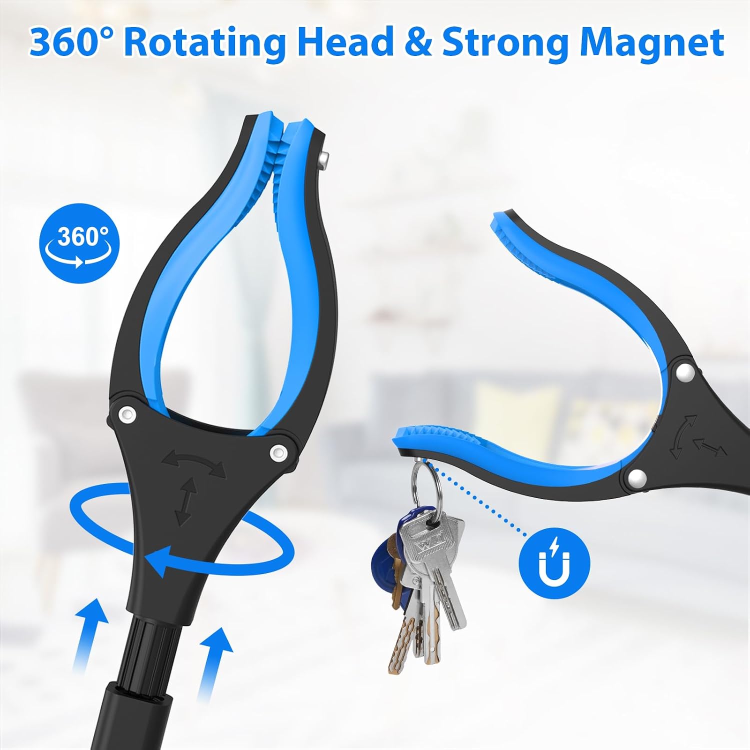 Thumbnail 5 de 48" (122 cm) Long Litter Pickers – Extra Long Grabber Stick with 360° Rotating Head (Blue)