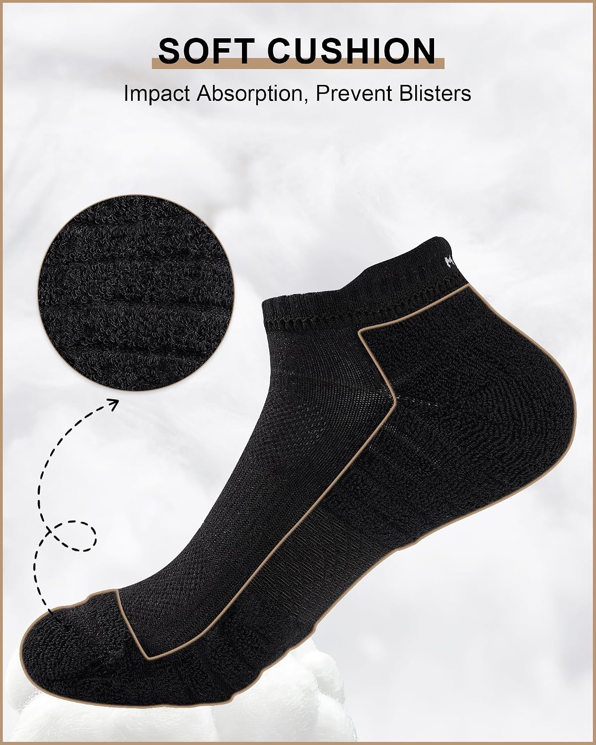Detalle de Niorasen Cushioned Ankle Running Socks – 6 Pairs for Men & Women