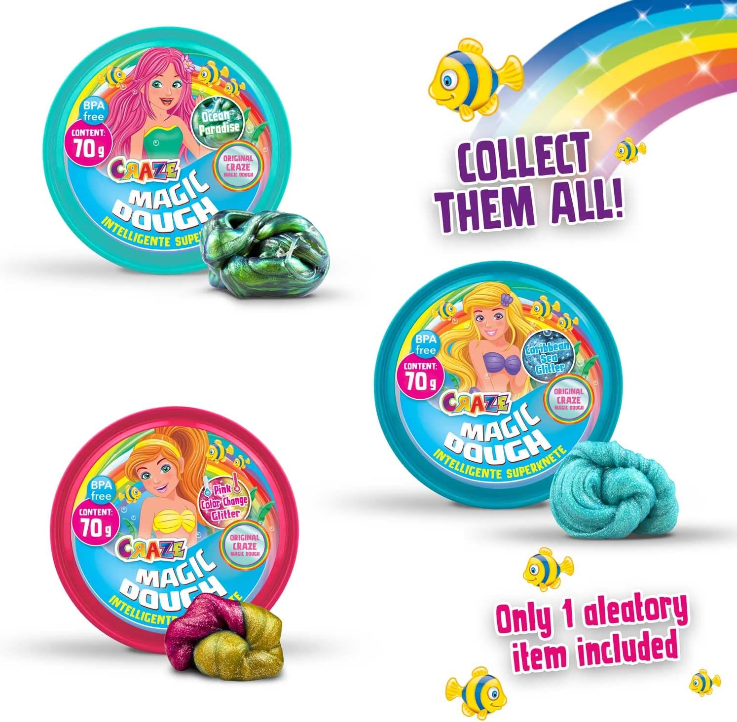Thumbnail 1 de Magic Dough Craze 12826 Super Mastic Intelligent – pâte magique pour enfants (sirène), couleurs assorties