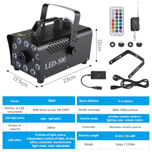 Thumbnail 1 de MAMIZO Fog Machine 500W with 10 RGB LEDs and Wireless Remote – 9–16 m² room coverage