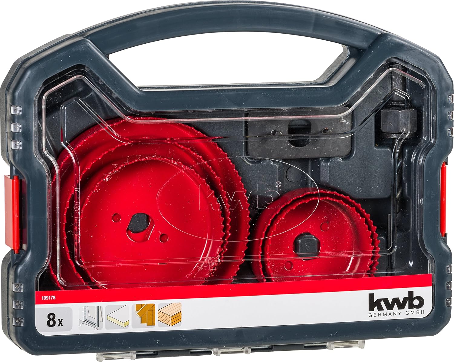 Detalle de kwb 109178 8-Piece Bi-Metal Hole Saw Set, 67–127 mm, HSS Centre Drill