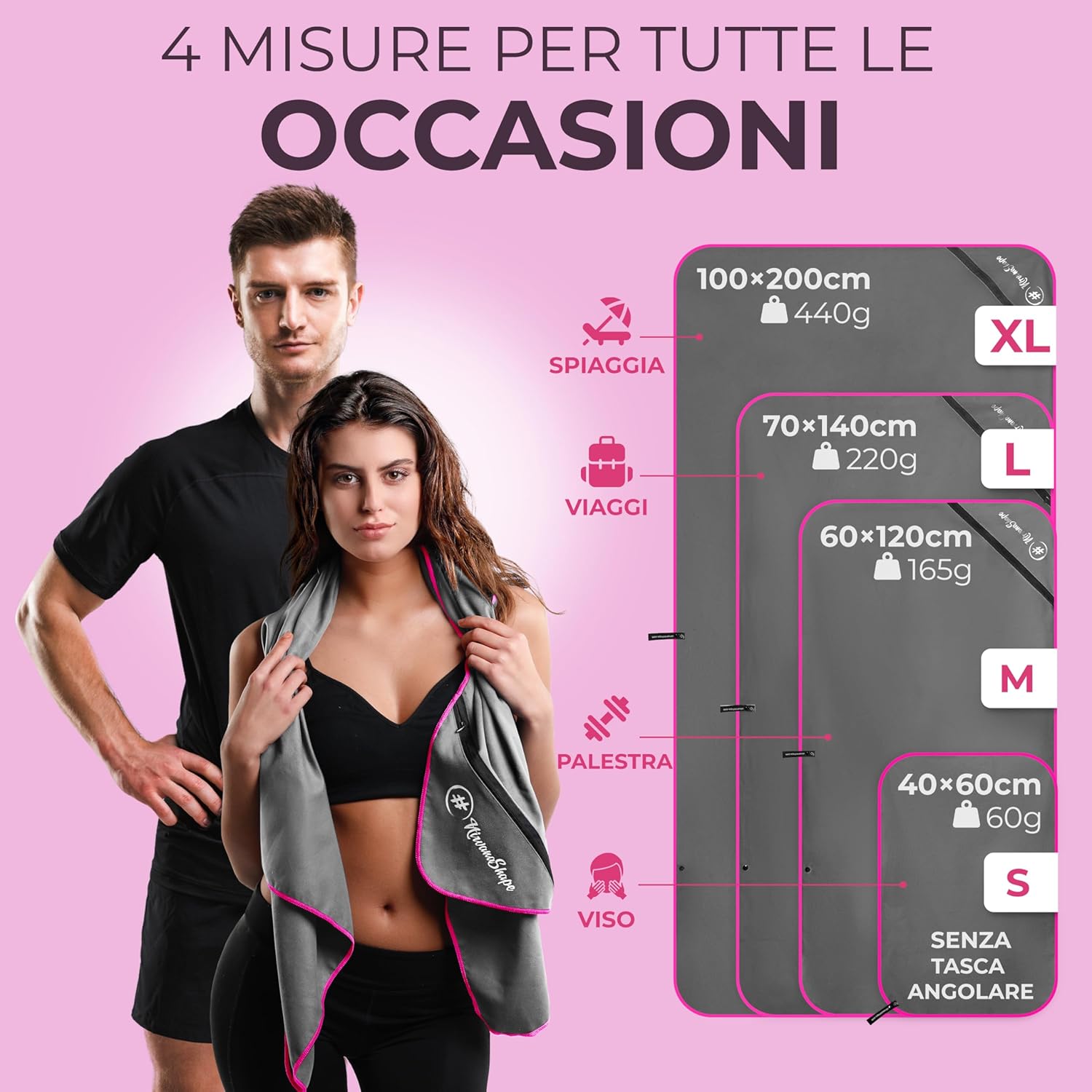 Detalle de NirvanaShape Asciugamani in microfibra: leggeri, assorbenti e multiuso per fitness, viaggio e spiaggia