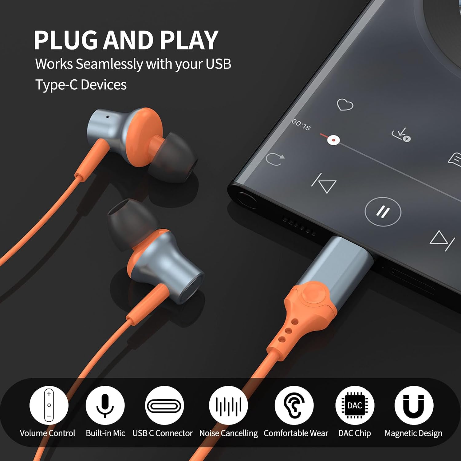Thumbnail 5 de USB C Headphones Wired Earbuds with Mic