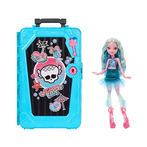 Detalle de Monster High Skulltimate Secrets Lagoona Blue JDR51, muñeca con maleta y 19+ sorpresas
