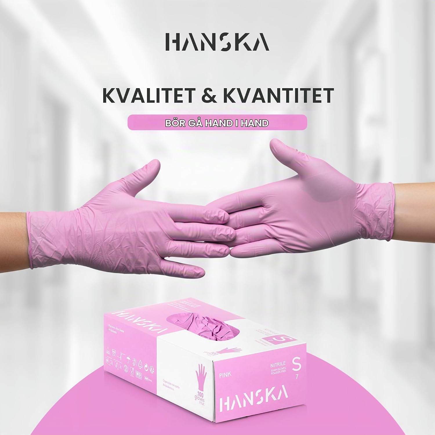 Detalle 2 de HANSKA 100 rosa nitrilhandskar för engångsbruk, puderfria, storlek S
