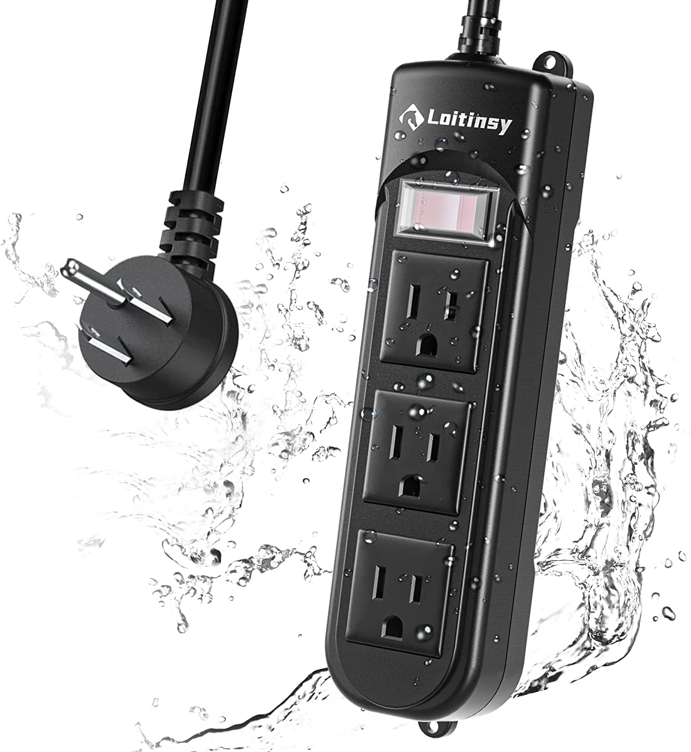 Detalle de Houstus Outdoor Power Bar, 3 Outlets, IPX4 Weather Resistance and 6.56 ft Cord