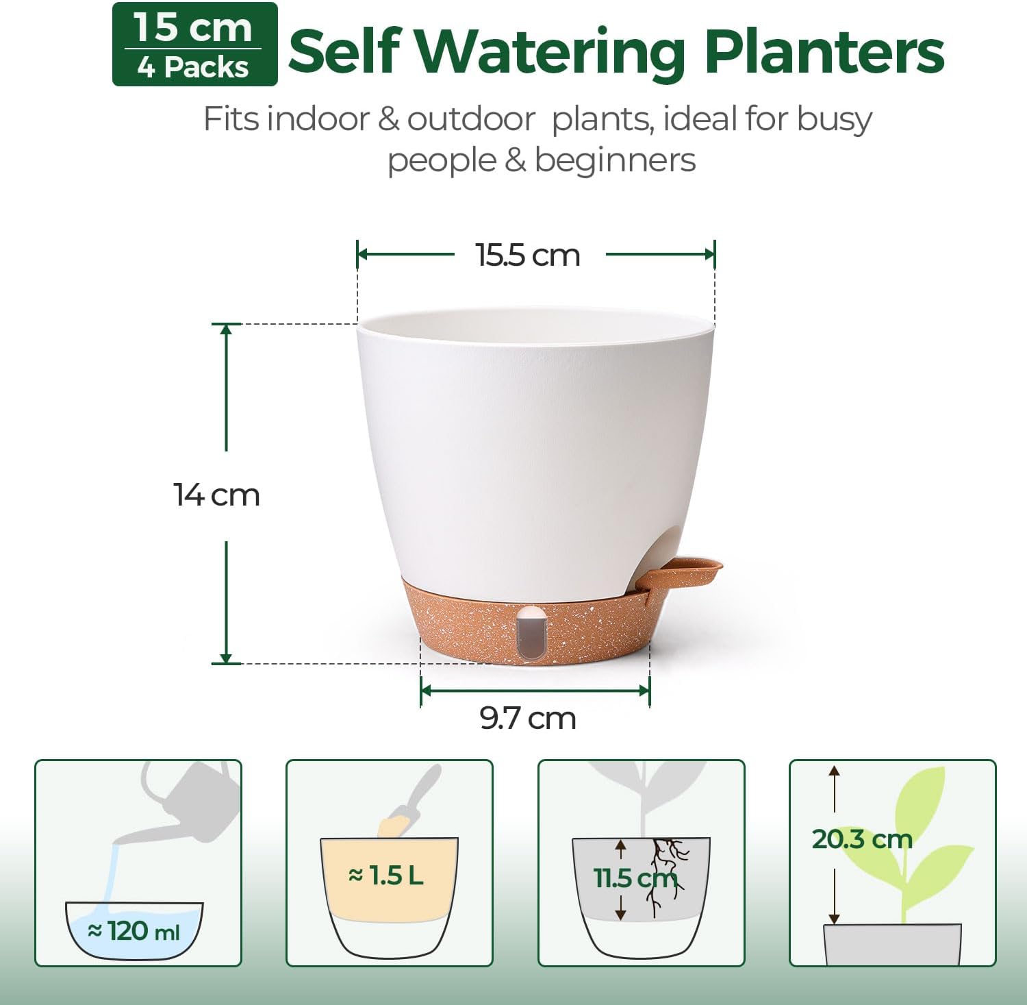 Detalle de T4U 15cm self watering plant pots 4 pack