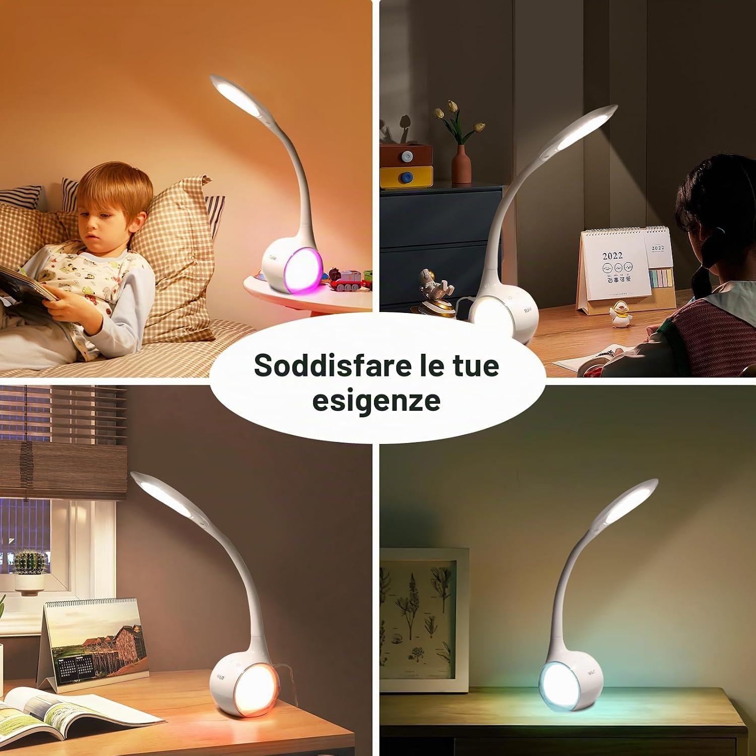 Detalle de WILIT T3: Lampada da Scrivania per bambini con luce RGB, controllo tattile e 3 livelli di luminosità