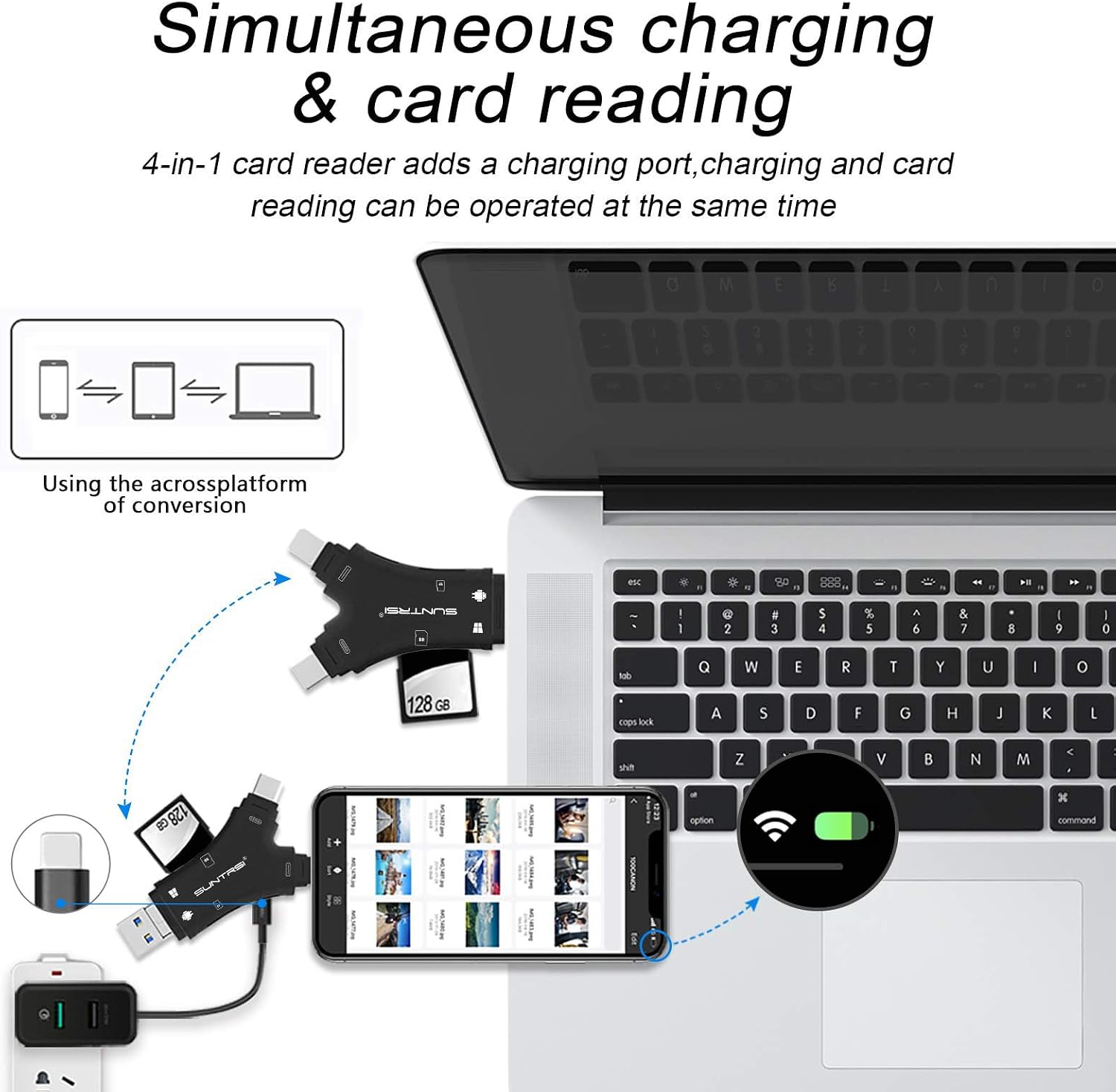 Thumbnail 4 de SUNTRSI Y-BD 4-in-1 SD Card Reader with USB, USB-C and iPhone Charging Port