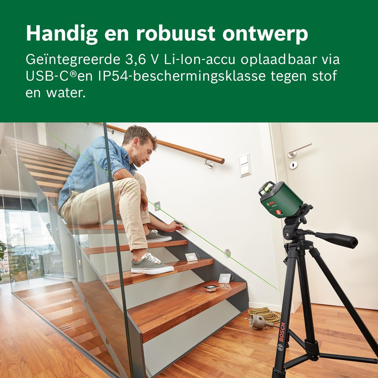 Detalle 1 de Bosch PLL360‑15G lijnlaser met 360°-lijn, groene laser en IP54