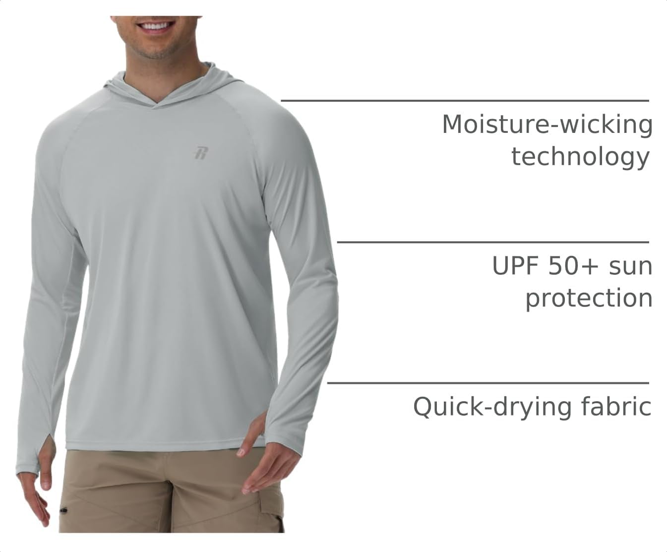 Detalle de Runhit UPF 50+ Fishing Hoodie for Men: Long Sleeve Sun Protection Shirt