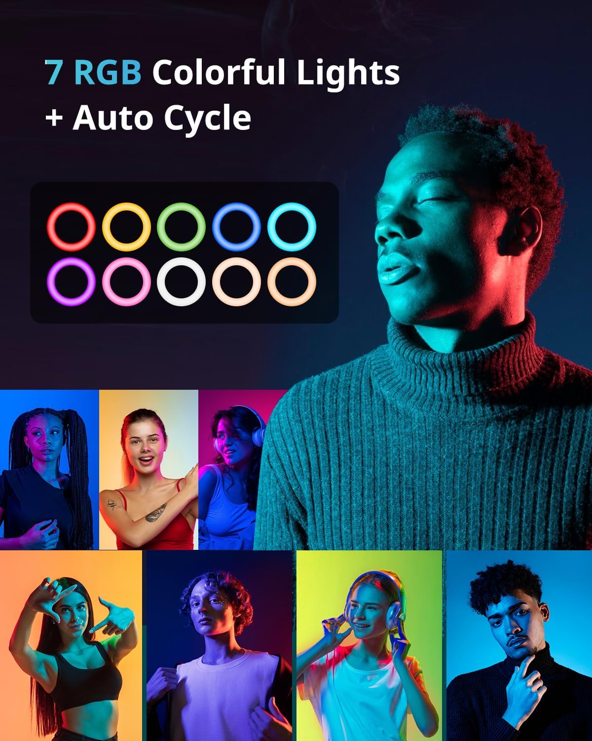 Detalle de UBeesize 12" RGB Ring Light with 62in Tripod