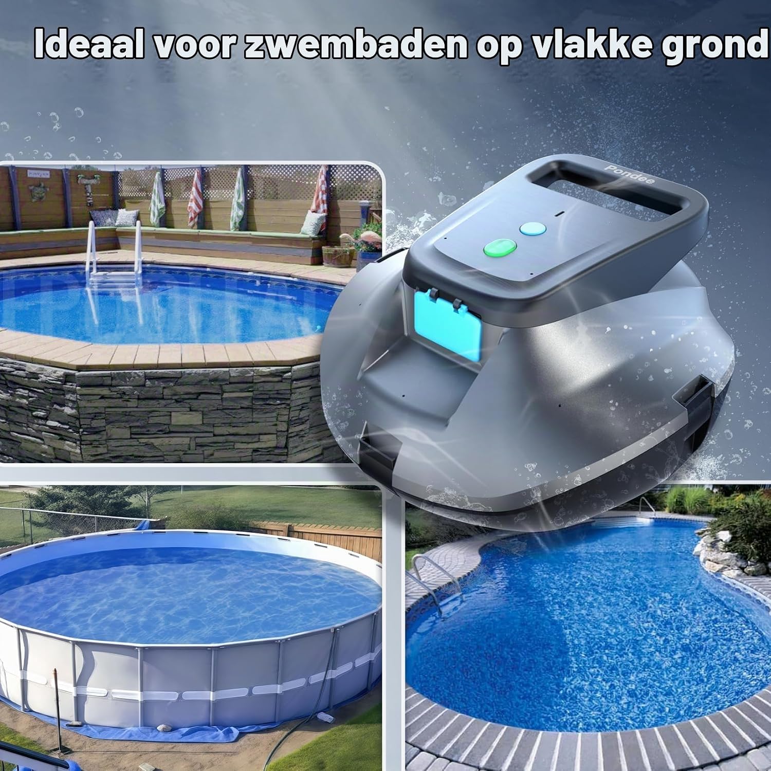 Thumbnail 4 de Pondee X1 zwembadrobot voor vlakke bodems, 120 min en automatisch parkeren