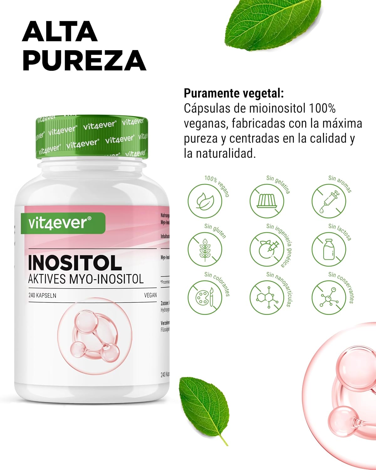 Detalle de Myo-inositol 1500 mg al día 240 cápsulas veganas