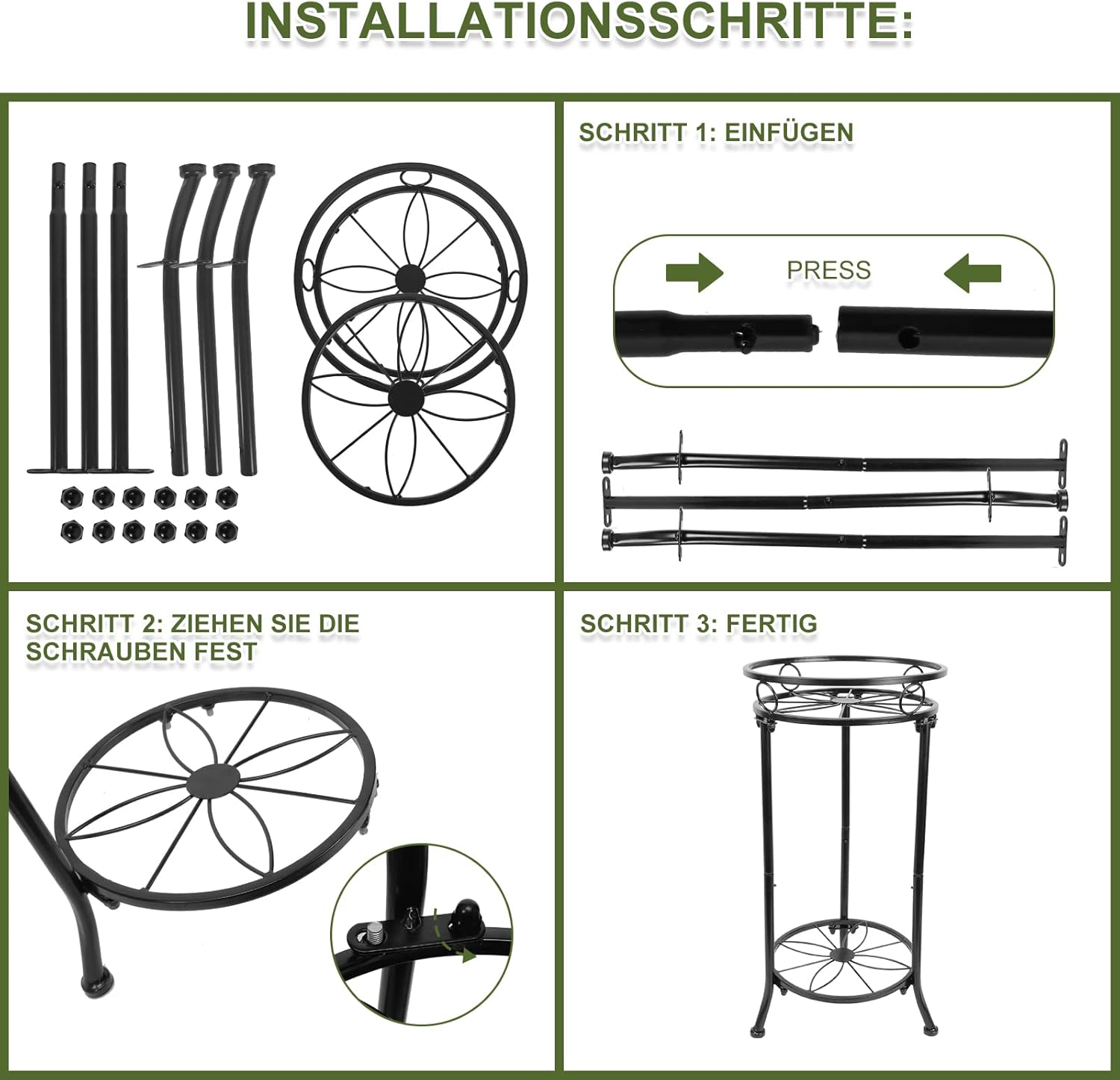 Thumbnail 6 de MA3TY Pflanzenständer aus Metall mit 2 Etagen, Eckmodell für innen & außen – 51,5 cm, schwarz