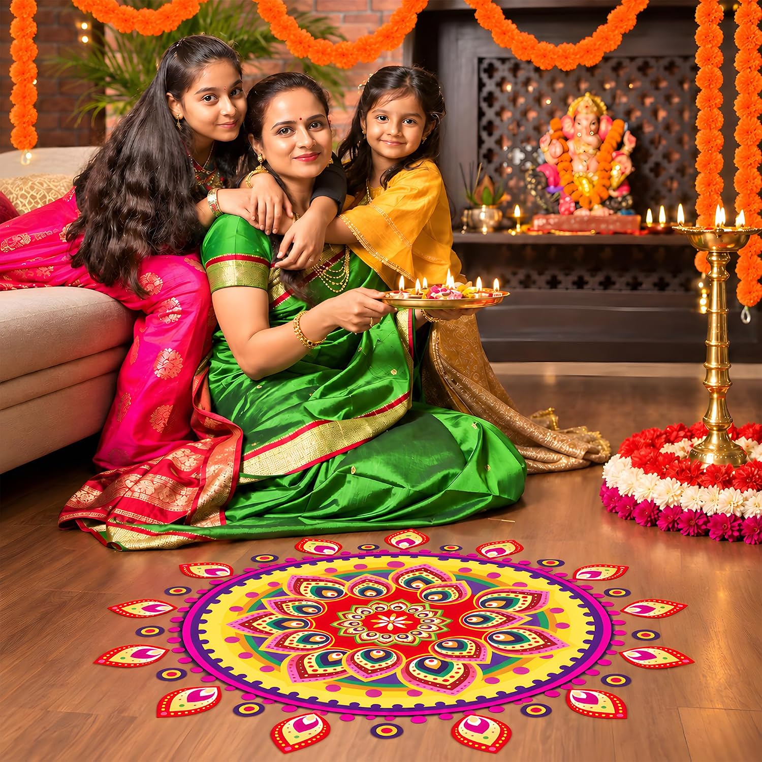 Detalle 1 de SZCECHRE 20260630 Diwali Decoration Set with Rangoli Stickers and Marigold Garland