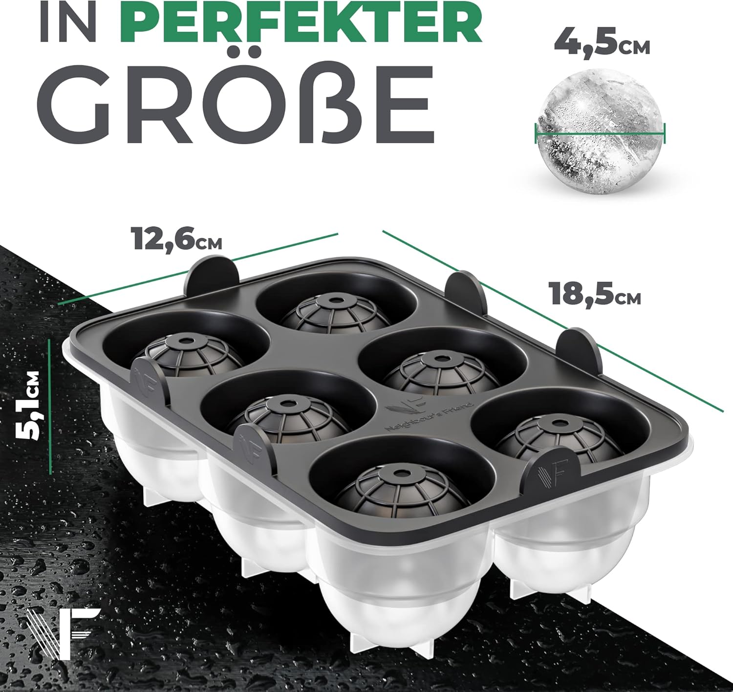 Thumbnail 1 de Neighbour’s Friend patentierte Eiskugelform (2er-Set) aus Platinsilikon für XXL Eiswürfel – rund, spülmaschinengeeignet