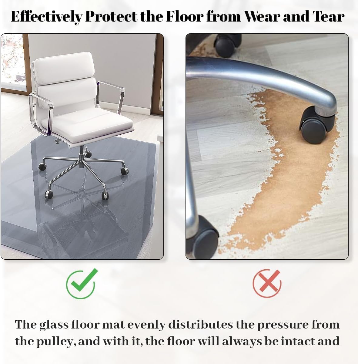 Detalle 2 de Koonmi Office Chair Mat for Carpet, 46" x 55" Tempered Glass, Grey