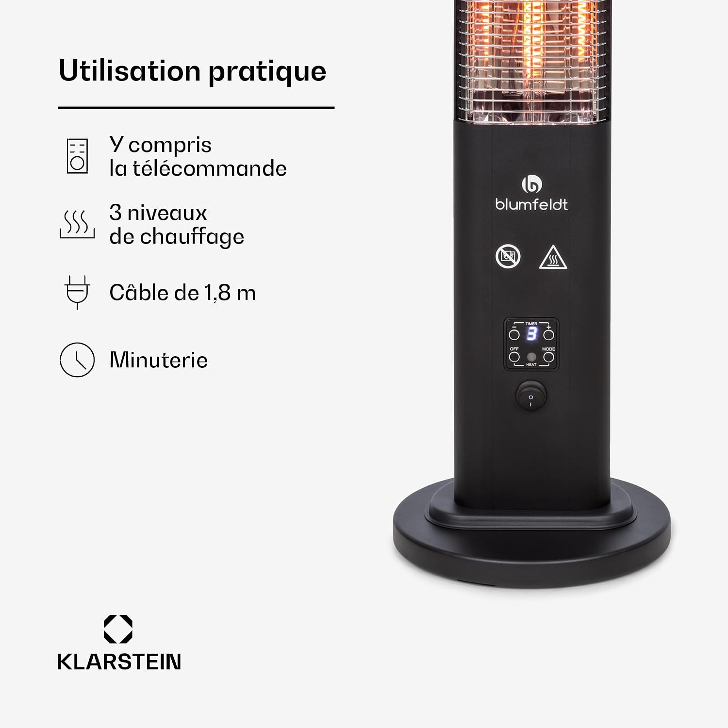Thumbnail 3 de blumfeldt 10035095 infraroodstaandeverwarming 1.200 W, IP65 en 3 warmtestanden