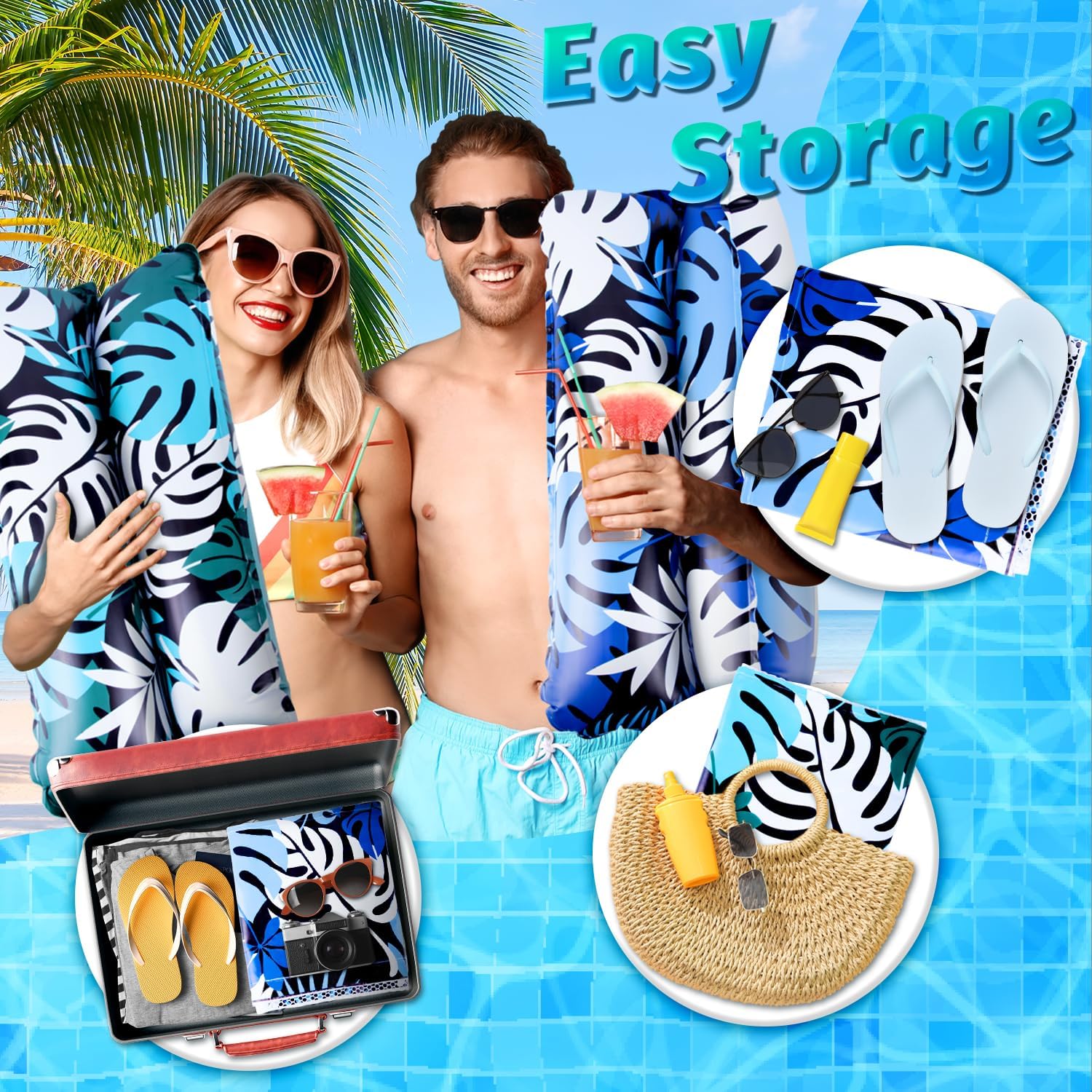 Thumbnail 4 de Orifinter XL Pool Inflatables 2-Pack: 4-in-1 Inflatable Pool Floats with Hammock