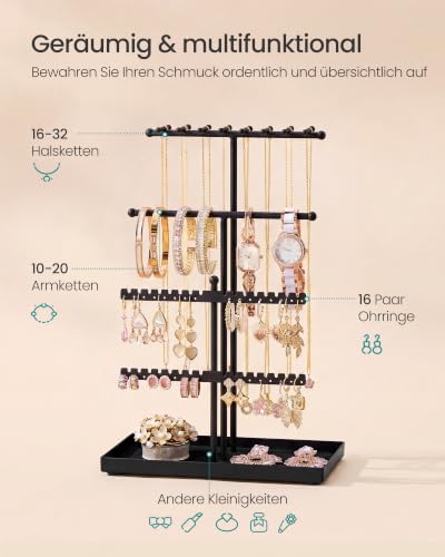 Thumbnail 5 de SONGMICS Schmuckständer CAELEY JJS036B101 – 3-stöckiger Kettenständer aus Metall mit Samtablage und Schmucktablett