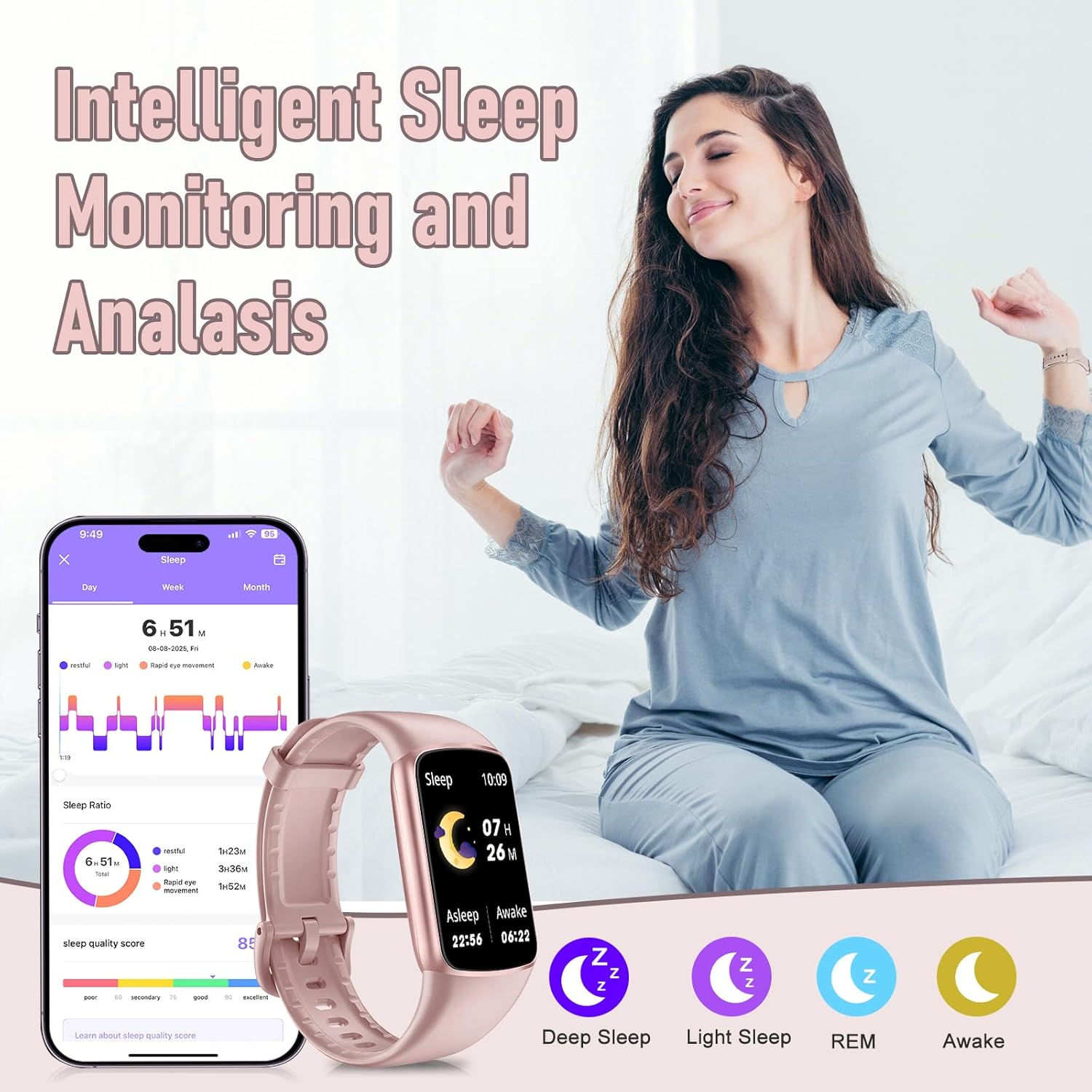 Thumbnail 2 de Zeacool Fitness Tracker with 24/7 Heart Rate, SpO2 & Sleep Monitor (Pink)