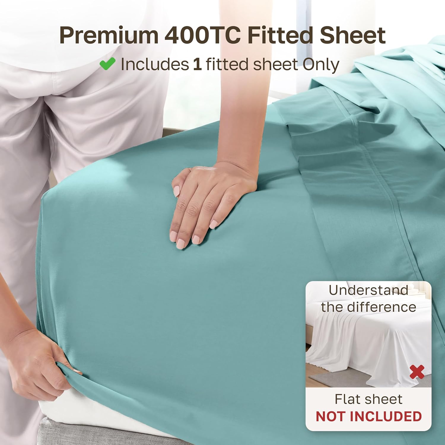 Detalle 2 de California Design Den King Fitted Sheet 400 TC Teal