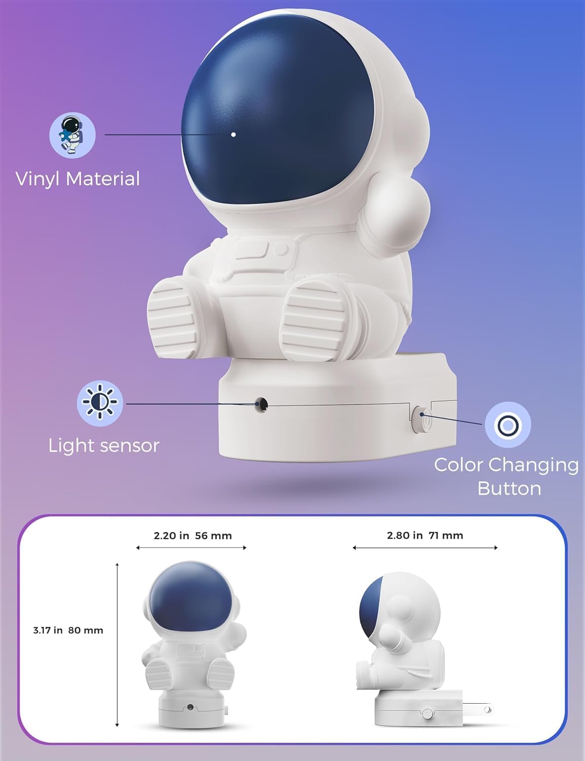 Detalle 2 de L LOHAS LED GD101 3D Spaceman Plug-In Night Light, RGB and 3000K White