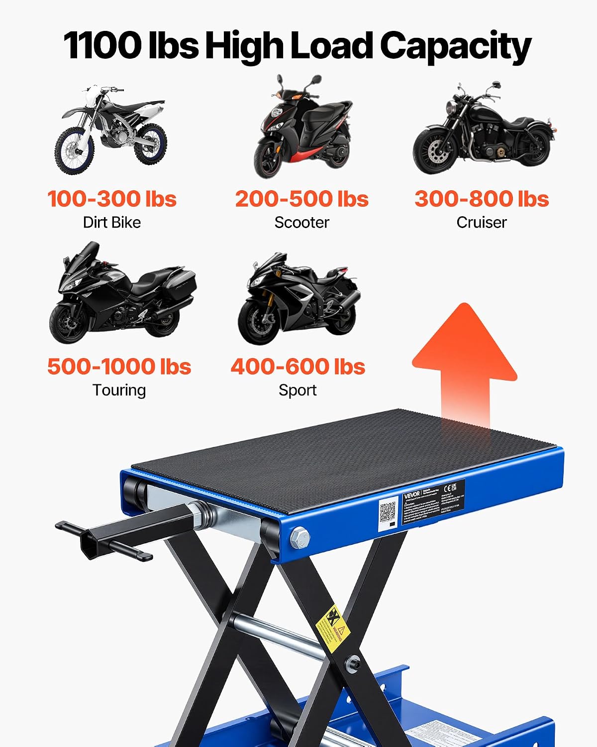 Thumbnail 1 de VEVOR Motorcycle Lift: 1100 lbs Scissor Lift with Wide Deck, Lock Pin, and Foldable Design