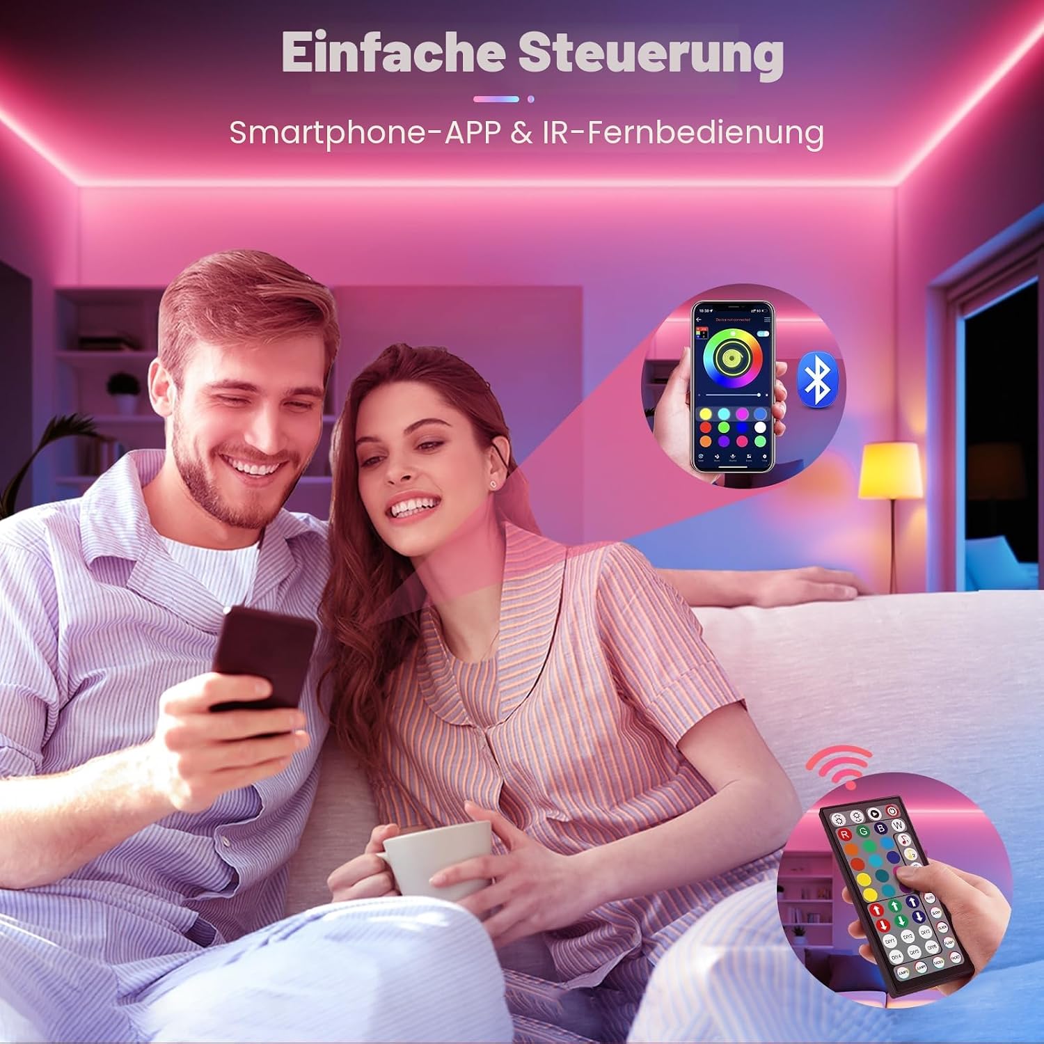 Thumbnail 3 de LED Streifen 30 m: Bluetooth App, Fernbedienung, Musik-Sync und DIY-Farbwechsel – 2×15 m Selbstklebend