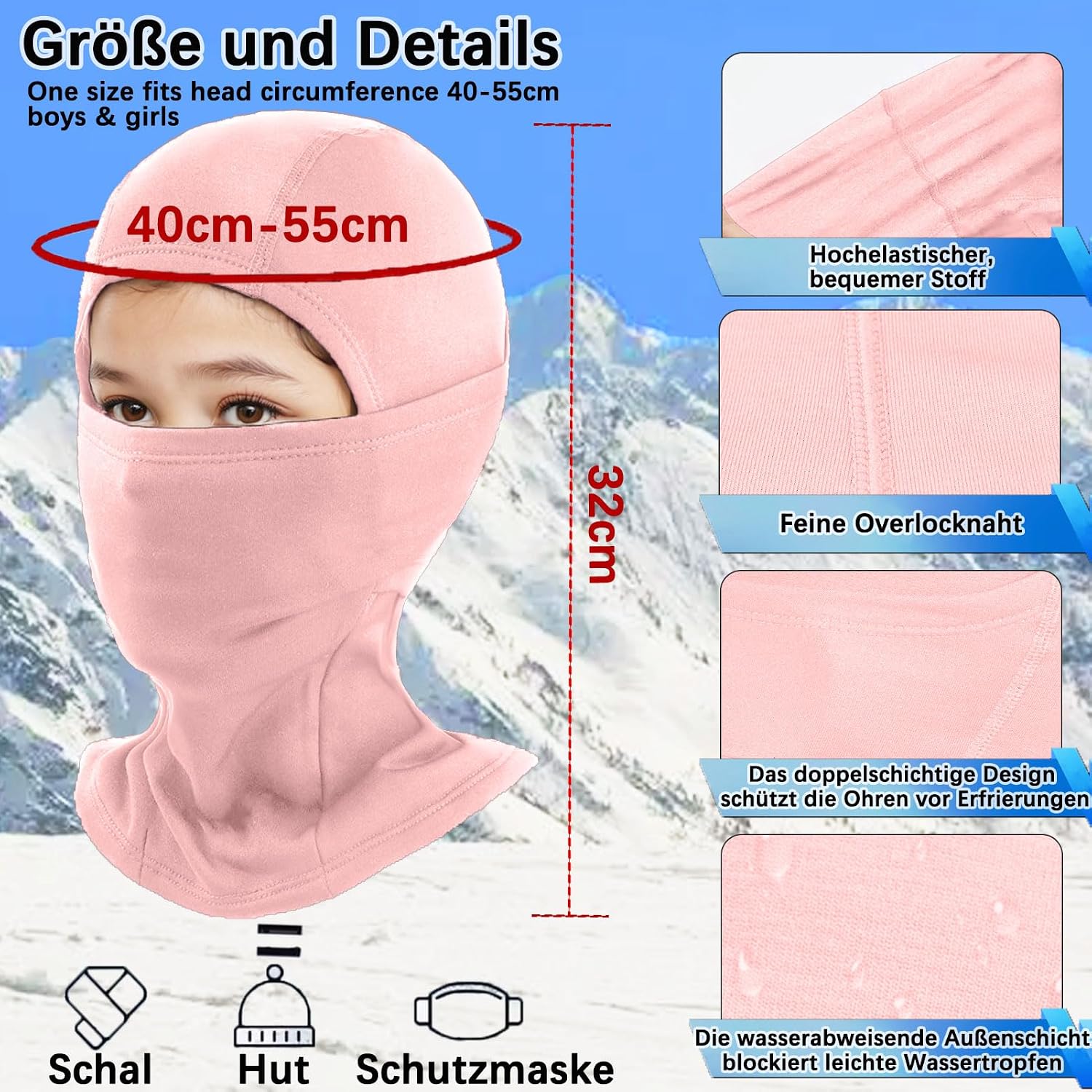 Detalle 2 de GFORI Kinder Sturmhaube 40–55 cm 🧣