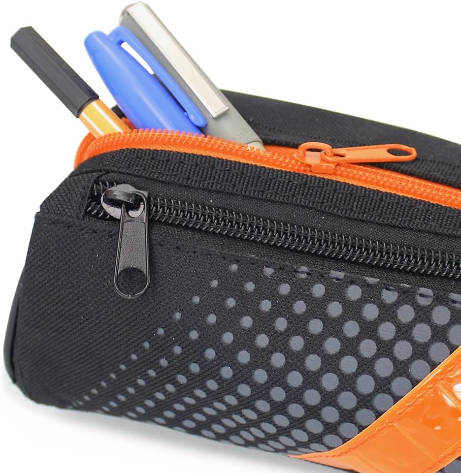 Thumbnail 2 de Fashion Stationery Pencil Case – Large Capacity Two‑Zip Case for Students (Black, Orange & Grey)