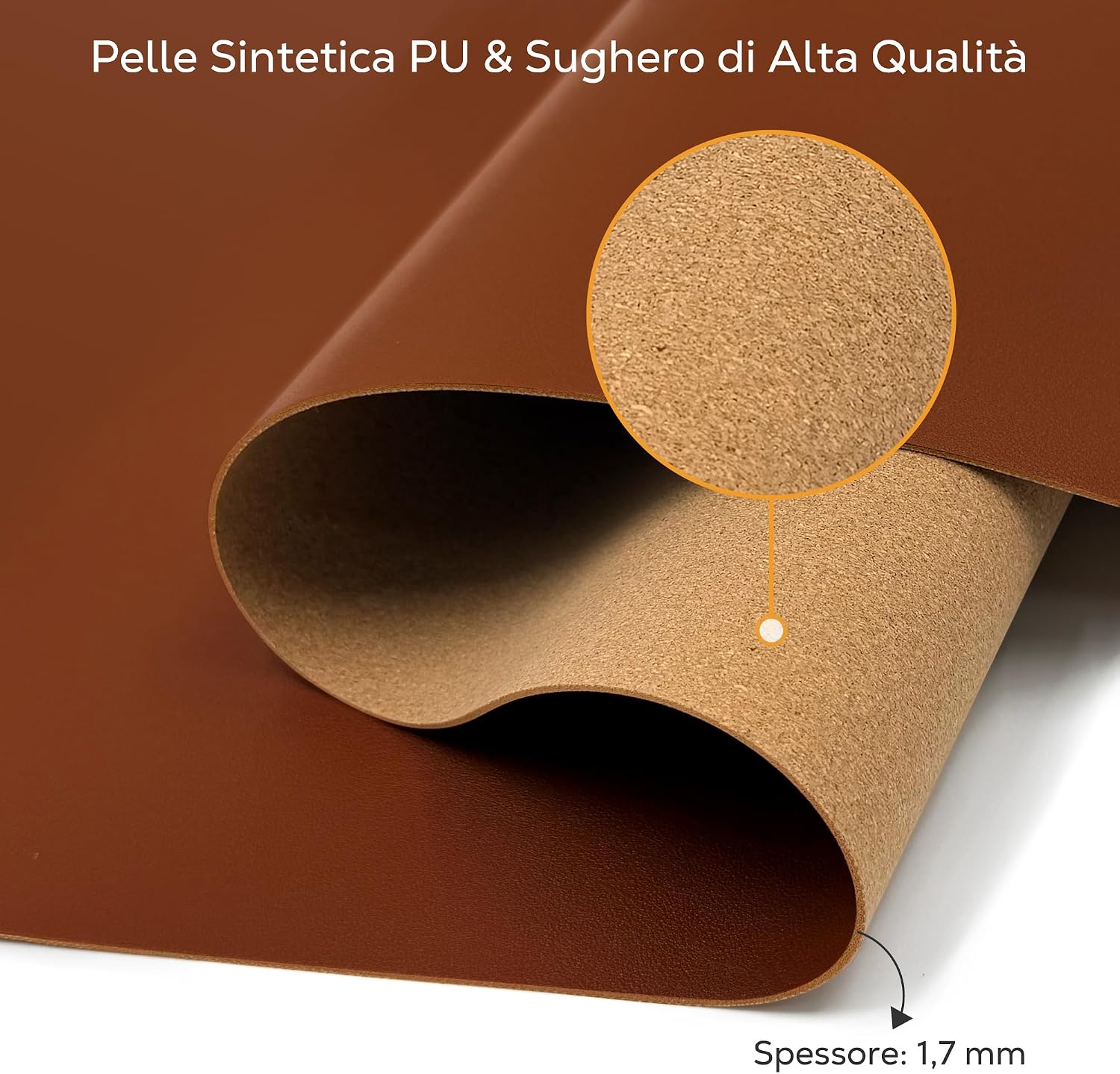 Detalle de YISH Tappetino Scrivania in pelle PU e sughero 80x40 cm – Antiscivolo, impermeabile, Marrone