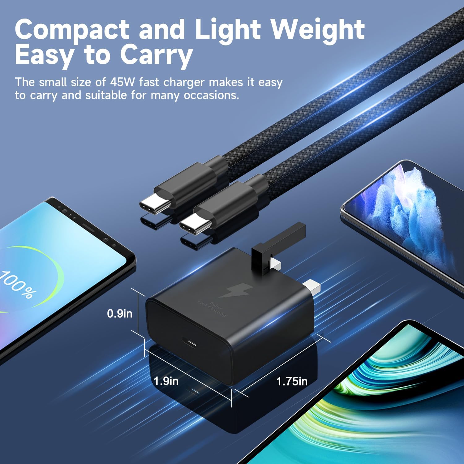 Detalle de 45W USB-C Charger for Samsung Fast Charger Plug with 2M USB-C Cable (UK plug)