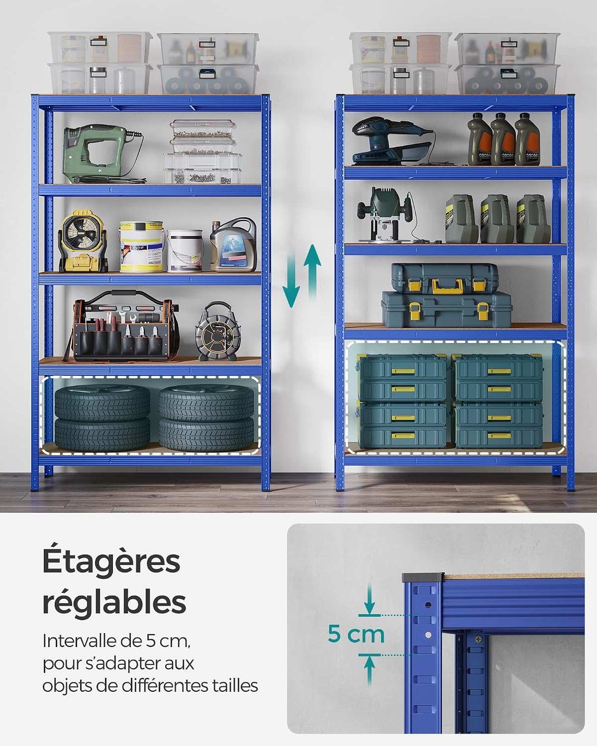 Detalle 1 de SONGMICS GLR060Q01 rek voor zware spullen, 5 niveaus, verstelbaar en deelbaar