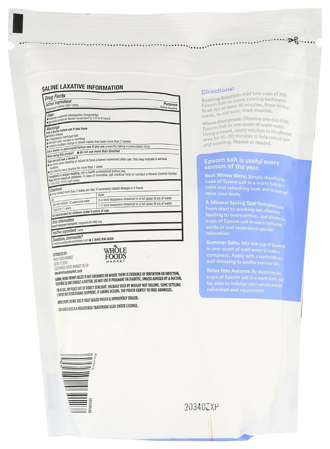 Detalle 2 de 365 by Whole Foods Market First Aid Epsom Salt (Magnesium Sulfate USP), 64 Ounce
