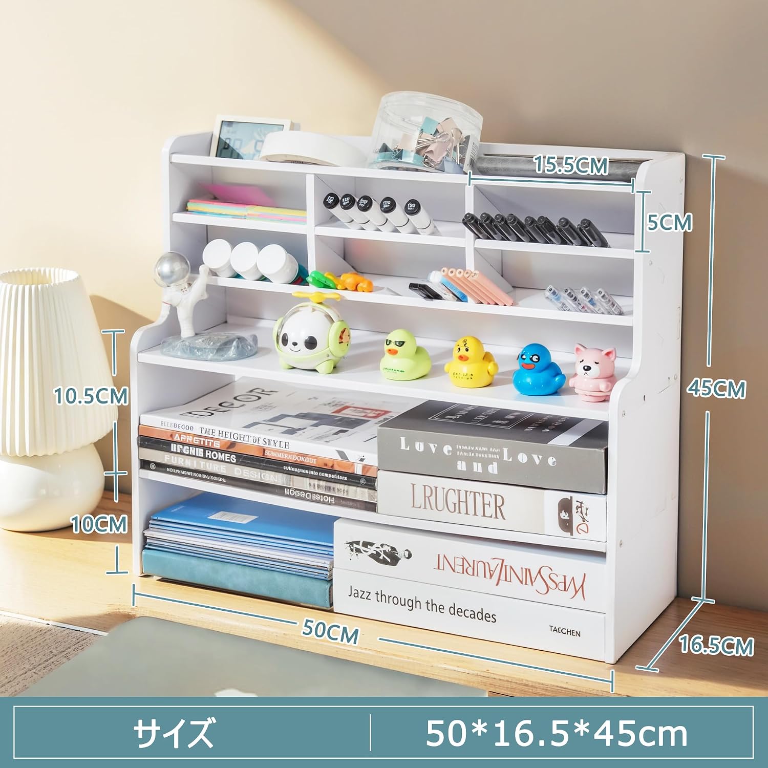 Detalle de VECELO KHD-CK05-WHT-JP 卓上収納ラック 3段・幅50cm・ホワイト