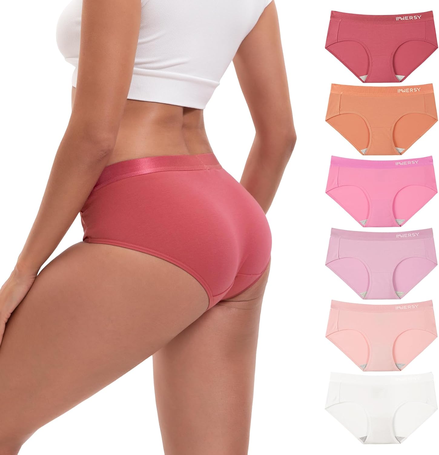 Detalle de INNERSY Lot de 6 culottes coton femme taille basse stretch – slip sport confort
