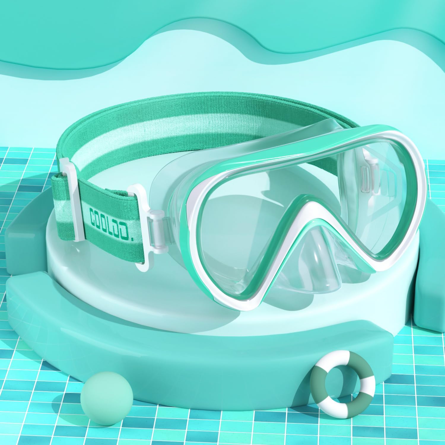 COOLOO Kinder-Taucherbrille mit Stoffband, Nasenabdeckung und 180° Panorama-Sicht
