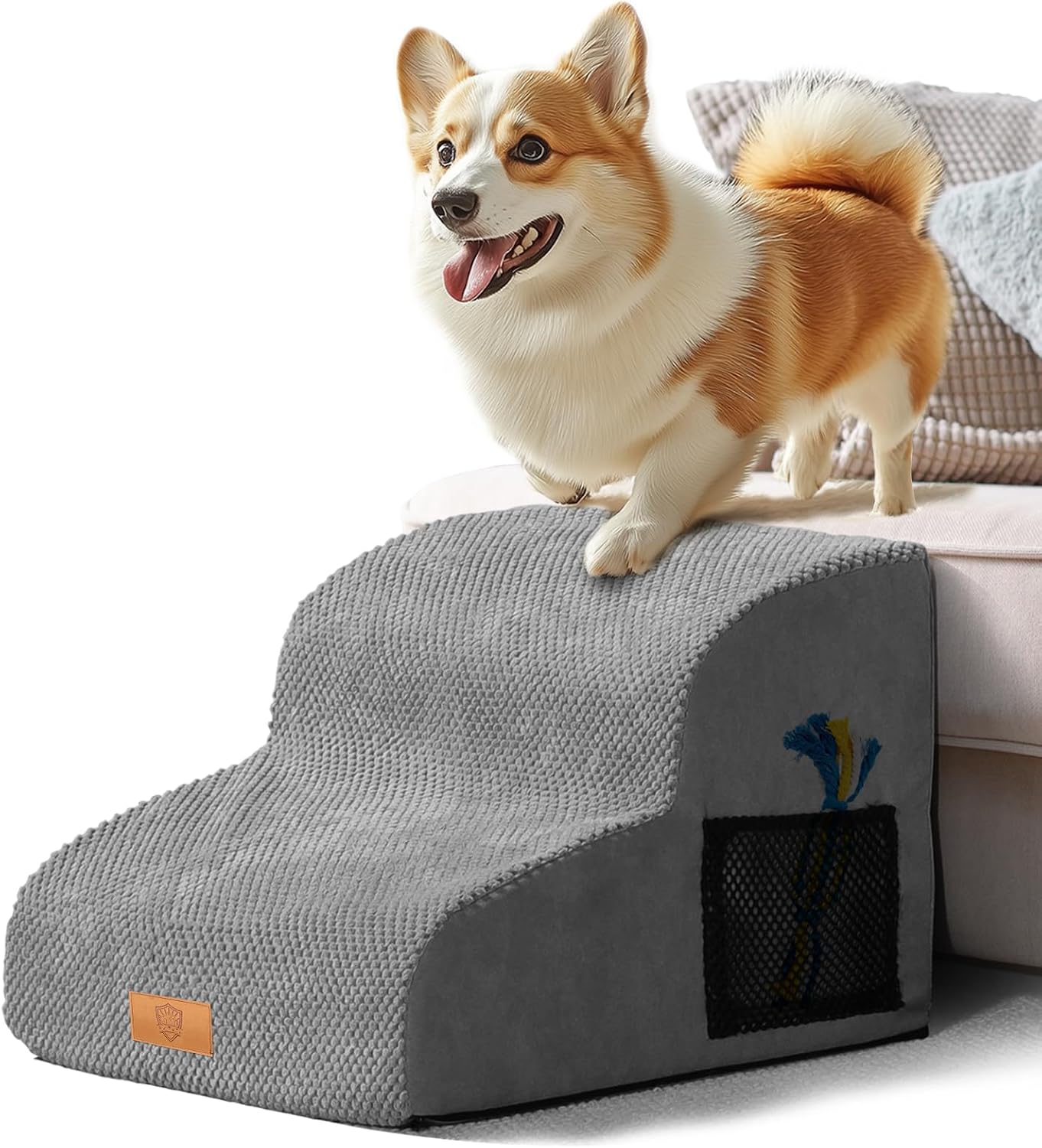 Detalle de Masthome 2-Step Dog Steps for Sofa (40 x 30 x 40cm) with Removable Washable Cover, High-Density Foam, Grey