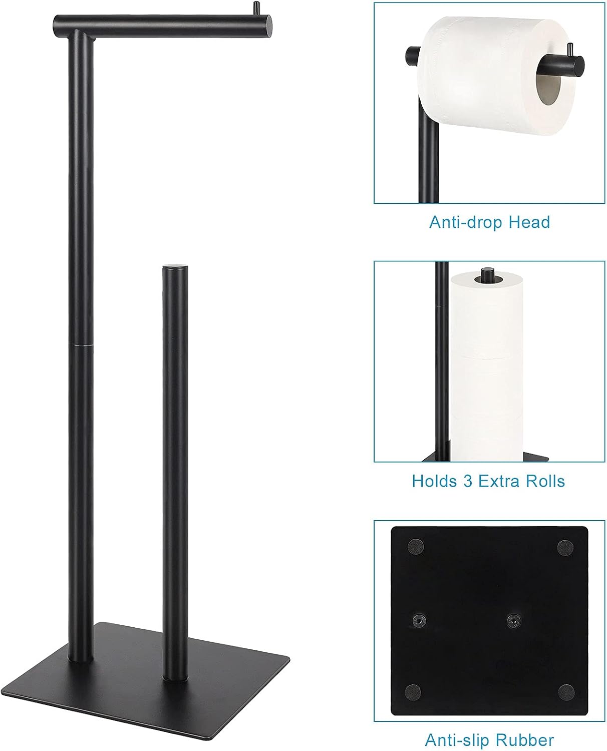 Thumbnail 2 de OYEAL Freestanding Toilet Paper Holder, Black Metal with 4-Roll Storage