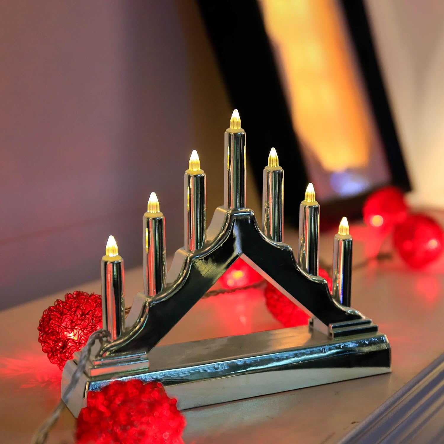 Detalle 2 de Hellum 520934: Candelabro LED argentato per interni con 7 luci calde