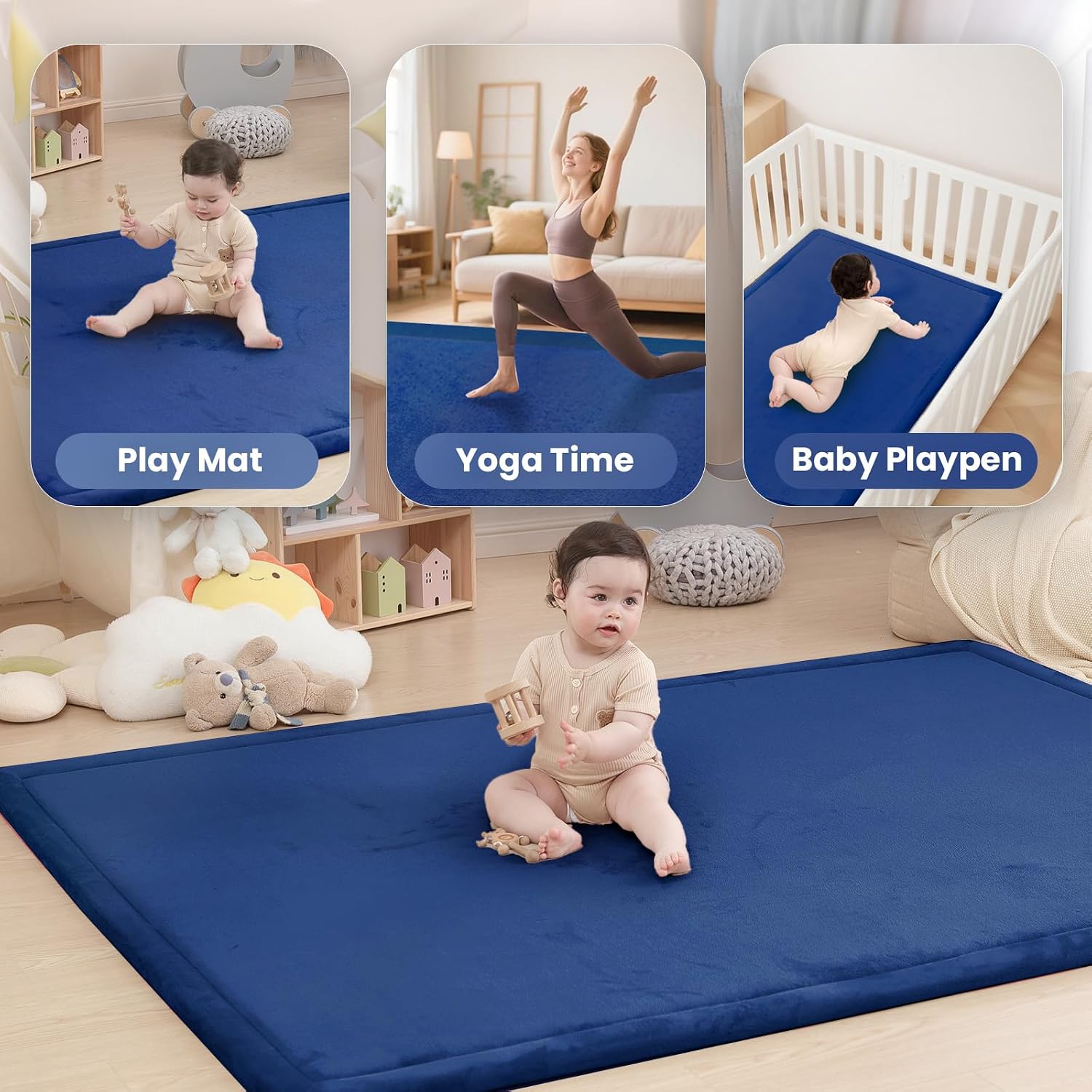 Thumbnail 4 de Huloo Sleep Extra Large 79"x118" Baby Activity Play Mat (Tatami Style, Royal Blue) — 1.3" Thick Elasti Foam