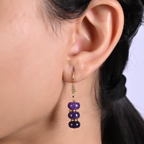 Thumbnail 1 de Gempires Natural Gemstone Rondelle Bead Earrings, Amethyst by GEMPIRES NATURE’S TREASURE