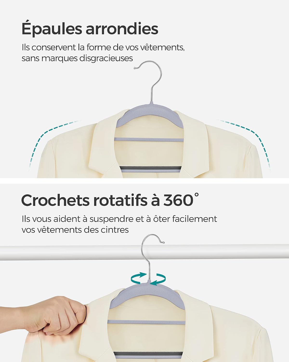 Detalle 2 de SONGMICS CRP20G50 kleerhangers, set van 50, 42 cm, antislip en draaibare haak
